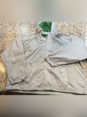 Athletech Light Gray Hooded Windbreaker with Green Lining